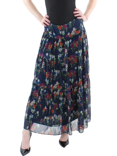 Shop Lauren Ralph Lauren Georget Womens Floral Calf Midi Skirt In Black