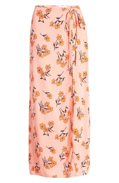 Shop Topshop Ruched Cherry Blossom Side Slit Skirt In Pink