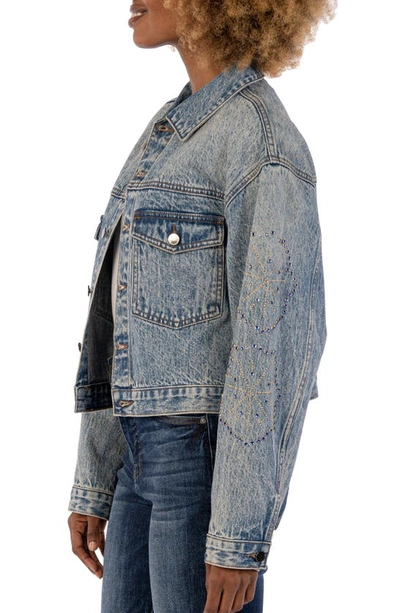 Shop Kut From The Kloth Dolly Rhinestone Crop Denim Jacket In Fanciful