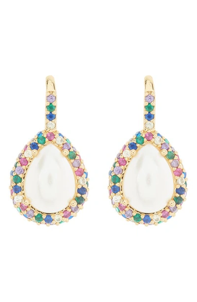 Shop Kate Spade Crystal Halo Imitation Pearl Teardrop Earrings In Goldtone Multi