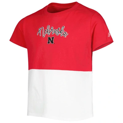 Shop League Collegiate Wear Girls Youth  Scarlet/white Nebraska Huskers Colorblocked T-shirt
