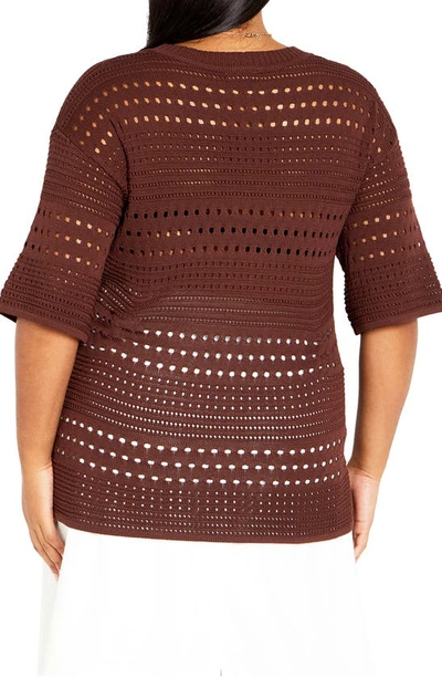 Shop City Chic Eva Open Knit Sweater In Chocolate