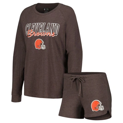 Shop Concepts Sport Brown Cleveland Browns Meter Knit Long Sleeve Raglan Top & Shorts Sleep Set