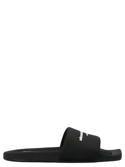 Shop Alexander Wang Logo Band Nylon Sliders Sandals Black