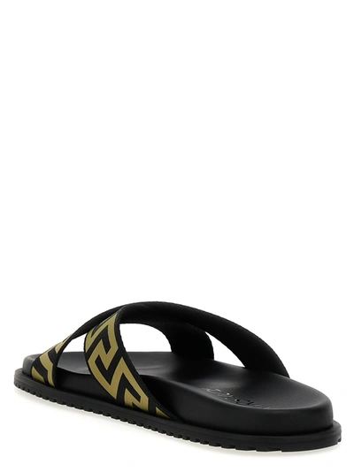 Shop Versace Slide Logo Sandals Black