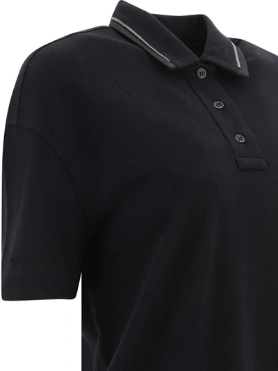 Shop Brunello Cucinelli Piquet Polo Shirt With Monili In Black