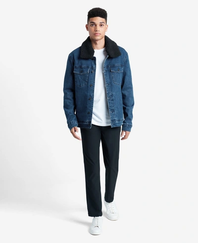 Kenneth Cole Stretch Denim Jacket In Blue With Sherpa Collar + Lining In Blue