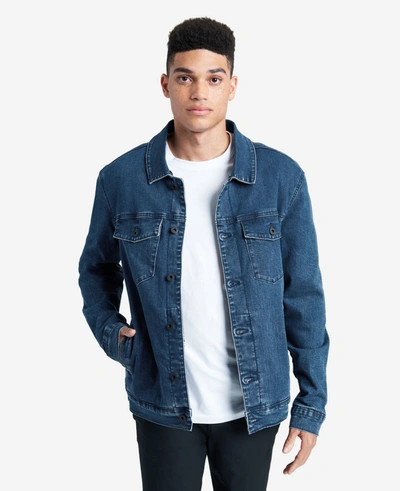 Kenneth Cole Stretch Denim Jacket In Blue With Sherpa Collar + Lining In Blue