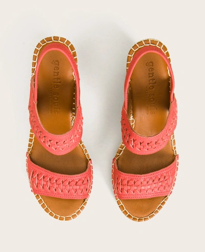 Shop Gentle Souls Elyssa Leather Two-band Braided Wedge Sandal In Coral