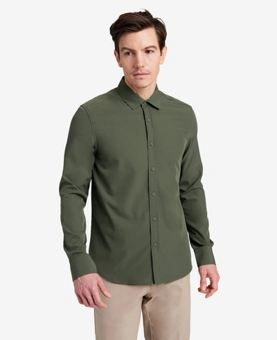 Kenneth Cole Stretch Solid Button-down Shirt In Dark Green