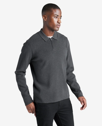 Shop Kenneth Cole Knit Long-sleeve Zip Polo In Charcoal