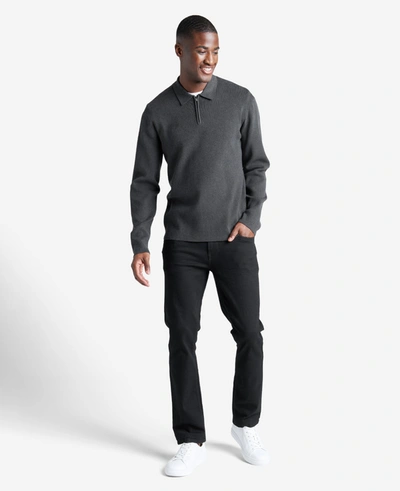 Kenneth Cole Men's Slim-fit Zip-placket Long Sleeve Polo Sweater In Charcoal