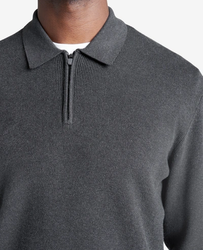 Shop Kenneth Cole Knit Long-sleeve Zip Polo In Charcoal