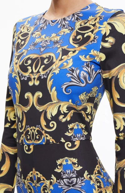 Shop Alice And Olivia Freddie Filigree Print Long Sleeve Catsuit In Regal Romance Sapphire