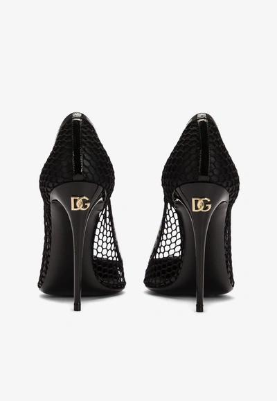 Shop Dolce & Gabbana 105 Pumps In Mesh And Patent Leather In Black