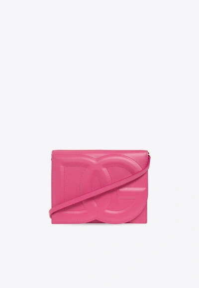 Shop Dolce & Gabbana 3d-effect Logo Leather Crossbody Bag In Pink