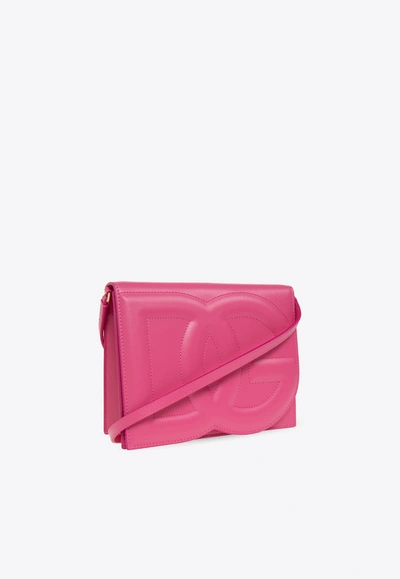 Shop Dolce & Gabbana 3d-effect Logo Leather Crossbody Bag In Pink