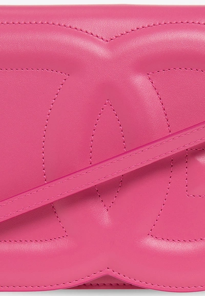 Shop Dolce & Gabbana 3d-effect Logo Leather Crossbody Bag In Pink