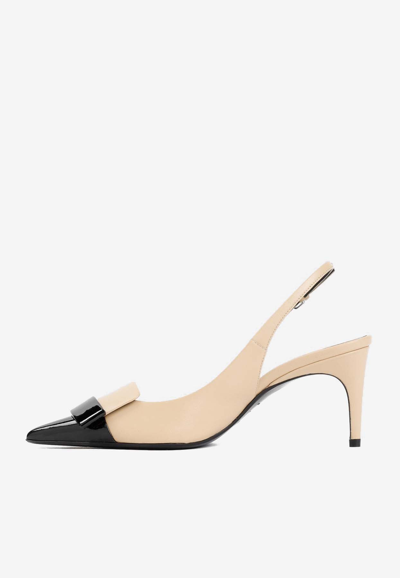 Shop Sergio Rossi 90 Two-toned Patent Leather Slingback Pumps In Nude