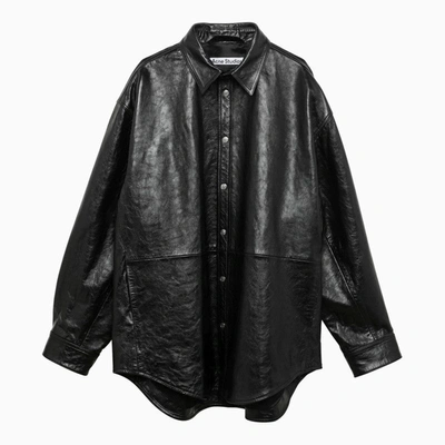 Shop Acne Studios Black Leather Shirt Men