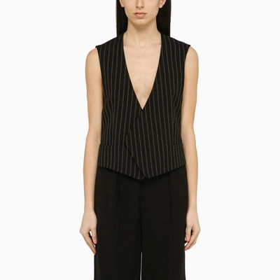 Shop Ami Alexandre Mattiussi Ami Paris Black Pinstripe Asymmetrical Wool Waistcoat Women