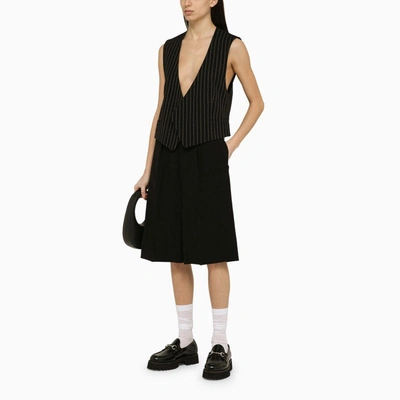 Shop Ami Alexandre Mattiussi Ami Paris Black Pinstripe Asymmetrical Wool Waistcoat Women