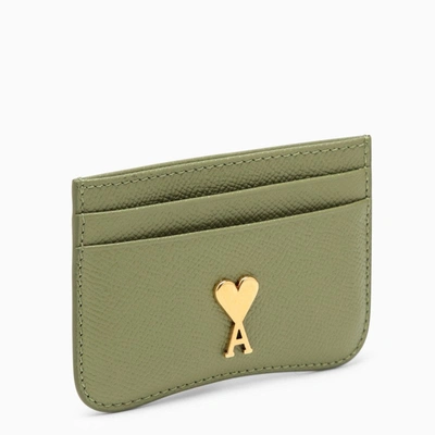 Shop Ami Alexandre Mattiussi Ami Paris Olive Green Leather Paris Paris Card Case Women