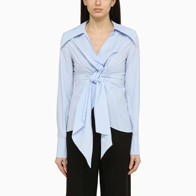 Shop Balmain Blue Knotted Vichy Shirt Women