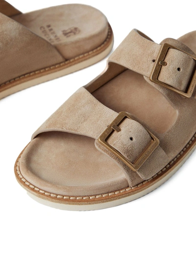 Shop Brunello Cucinelli Men Double-buckle Suede Sandals In Cream