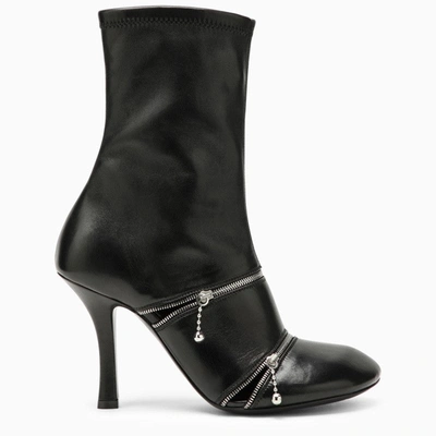 Shop Burberry Black Leather Peep Boot With Zips Women