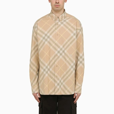 Shop Burberry Check Pattern Button-down Shirt In Cotton Men In Cream