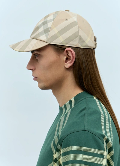 Shop Burberry Men Check Baseball Cap In Cream