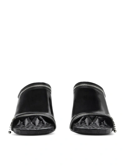 Shop Burberry Women Peep 85mm Leather Mules In Black