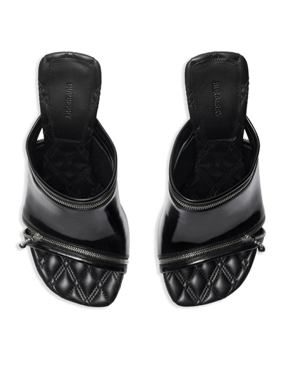 Shop Burberry Women Peep 85mm Leather Mules In Black