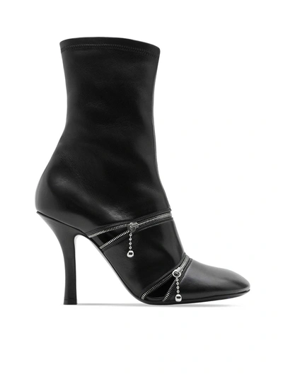 Shop Burberry Women Peep Leather Ankle Boots In Black