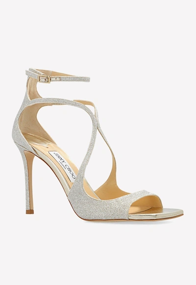 Jimmy Choo Azia 75 Metallic Leather Sandals In Gold