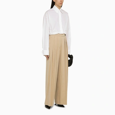 Shop Dries Van Noten Beige Cotton Wide Pleated Trousers Women In Cream