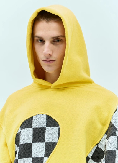 Shop Erl Men Checker Swirl Hooded Sweatshirt In Yellow