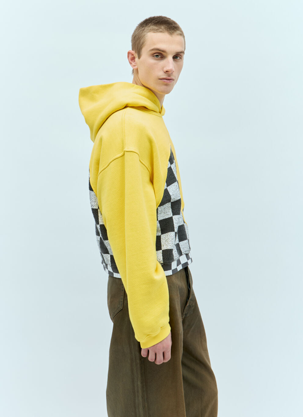 ERL check-pattern panelled cotton hoodie - Yellow