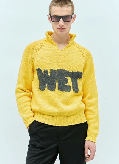 Shop Erl Men Wet Intarsia Knit Sweater In Yellow