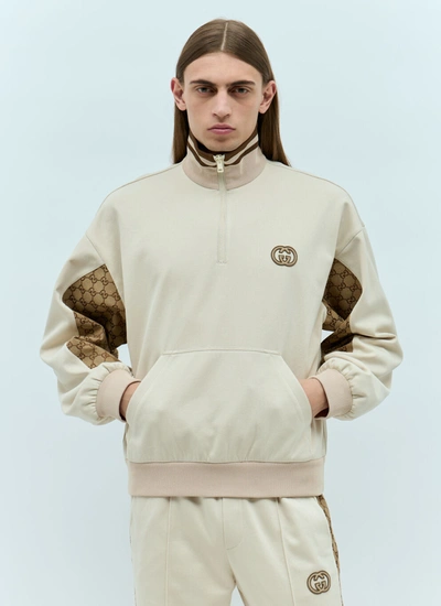 Shop Gucci Men Gg Half-zip Sweatshirt In Cream