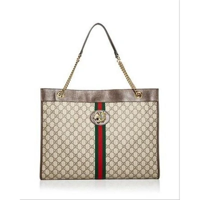 Shop Gucci Women Bag Gg Supreme Monogram Large Rajah Chain Handbag Brown Leather Tote