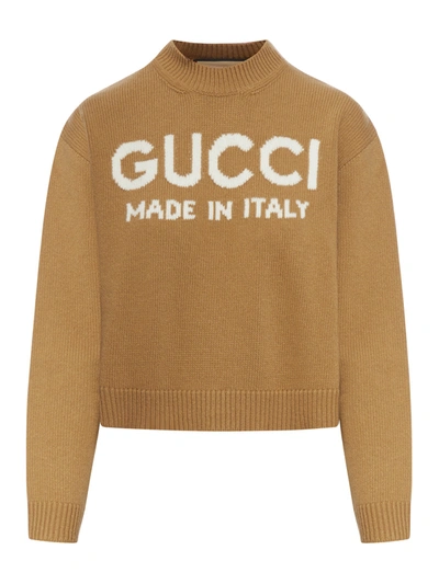 Shop Gucci Women Wool Sweater With  Intarsia In Brown