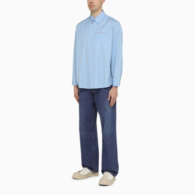 Shop Marni Iris Blue Cotton Shirt With Logo Men