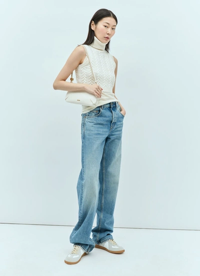 Shop Max Mara Women Leather Daisy Baguette Shoulder Bag In White