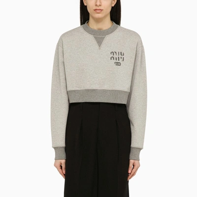 Shop Miu Miu Grey Cotton Cropped Sweatshirt Women In Gray