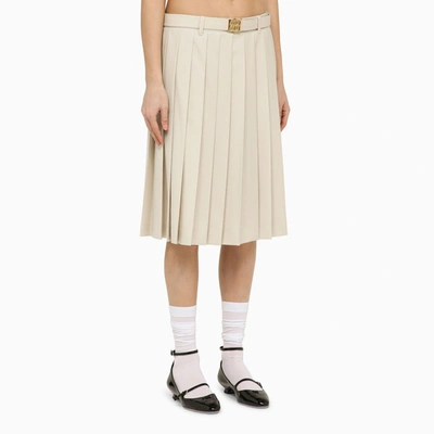 Shop Miu Miu Natural-coloured Pleated Midi Skirt In Wool Women In White