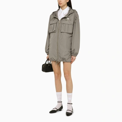 Shop Miu Miu Tec Canvas Grey Blouson Women In Gray