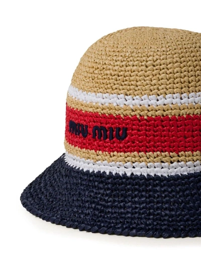 Shop Miu Miu Women Woven Bucket Hat In Cream