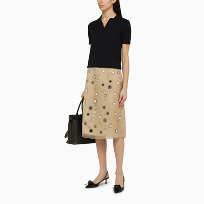 Shop Prada Beige Silk Midi Skirt With Mirrors Women In Cream